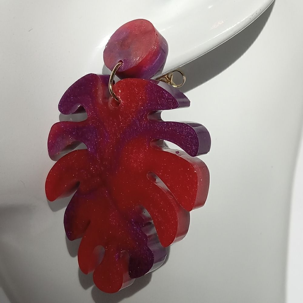 3/$45 Pink and purple resin leaf and stud earrings